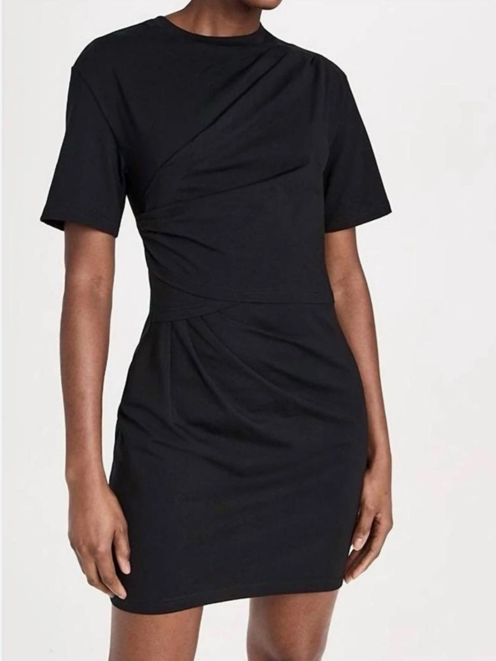 SIMKHAI Zeus Black Draped T-Shirt Dress Small Designer Minimalist